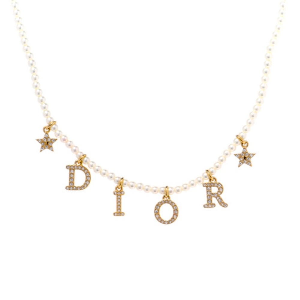 Pearl Crystal Star Charm Necklace Gold
